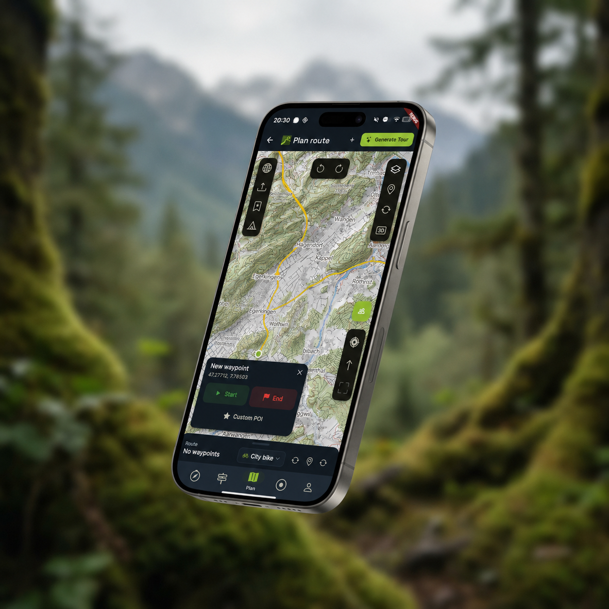 rooot route planner interface showing elevation profile and surface analysis